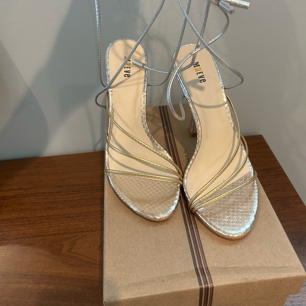 Maeve Metallic Strappy Heels NWT